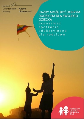Obrazek okładki broszury z tytułem Każdy może być dobry dla swojego dziecka i obrazkiem mamy i dziecka puszczających latawiec